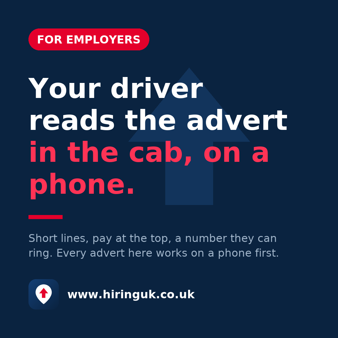 Your driver reads the advert in the cab, on a phone.