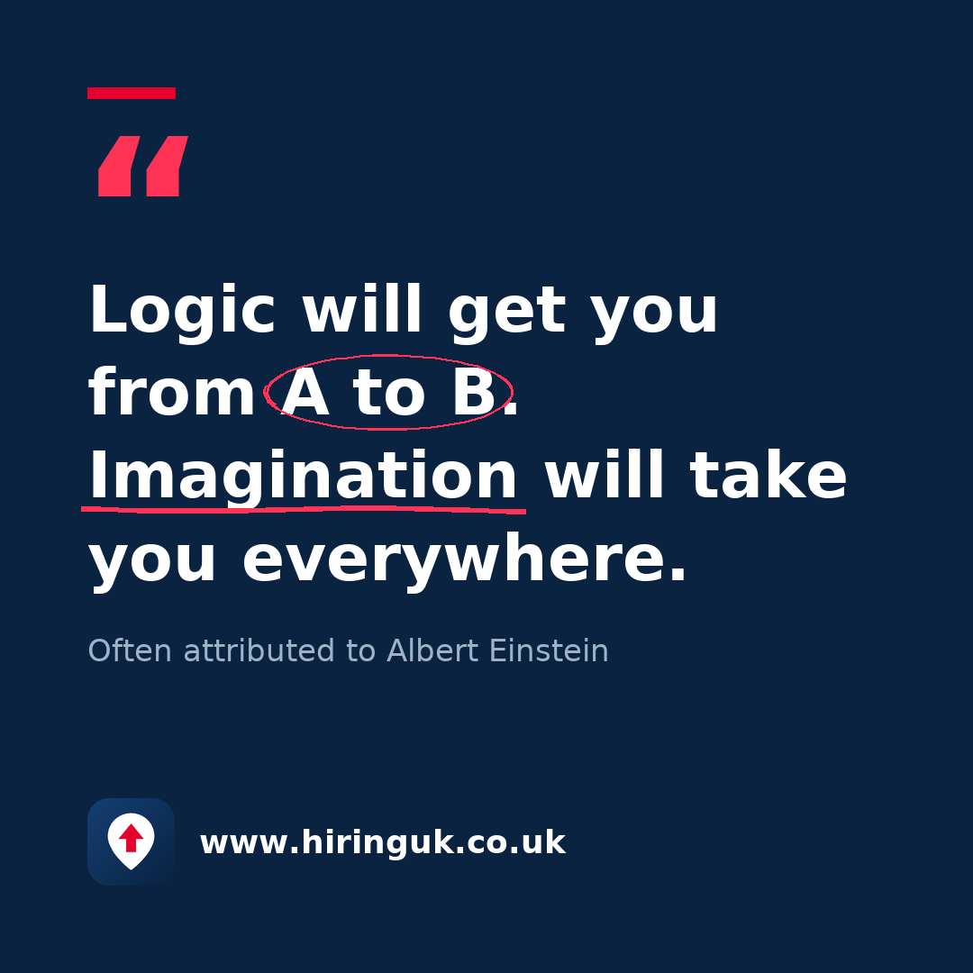 Quote card: Logic will get you from A to B. Imagination will take you everywhere.