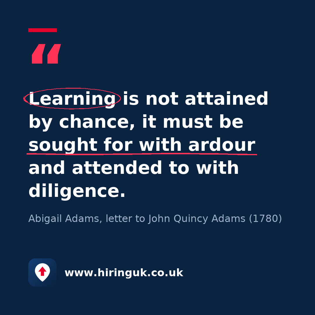 Quote card: Learning is not attained by chance, it must be sought for with ardour and attended to with diligence.