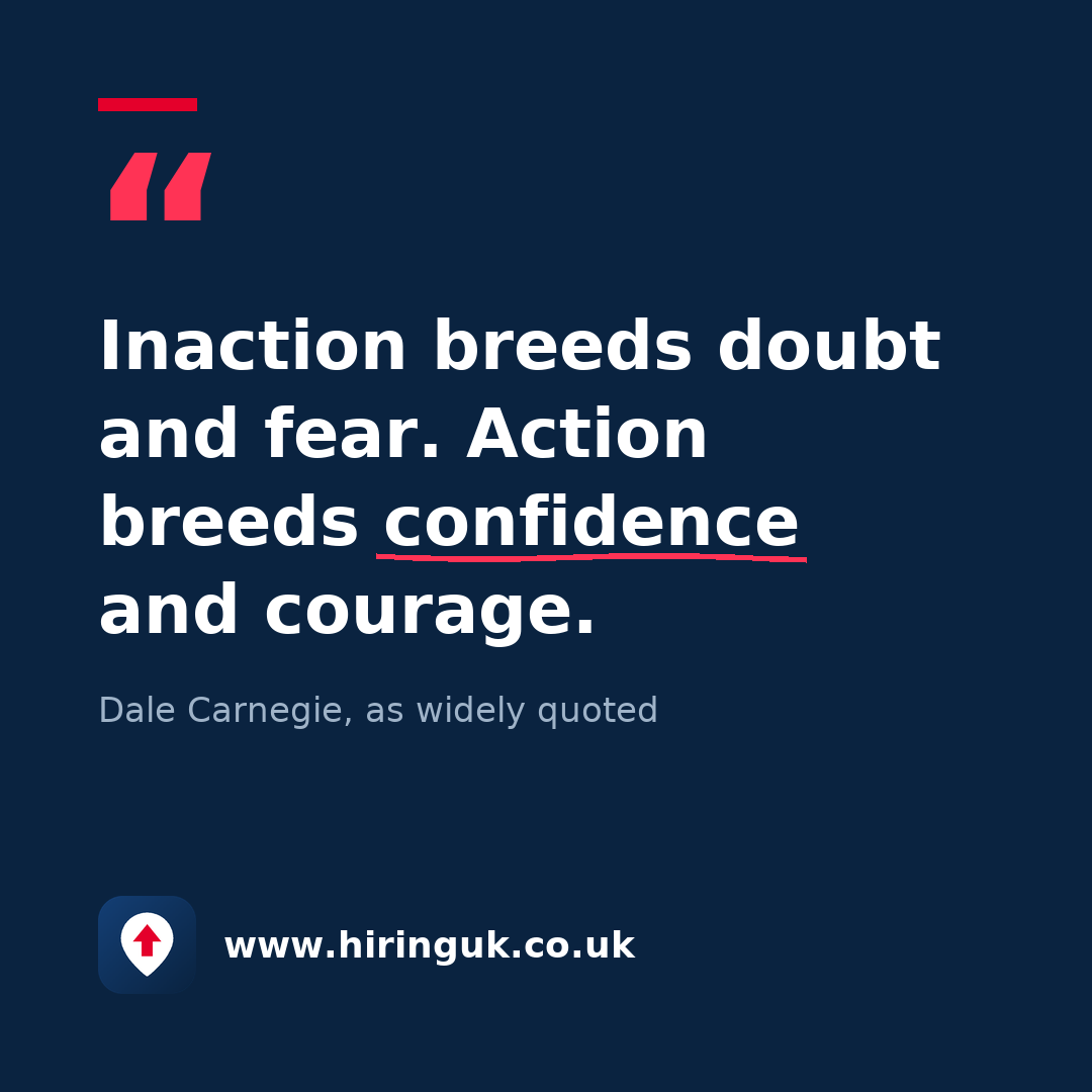 Quote card: Inaction breeds doubt and fear. Action breeds confidence and courage.