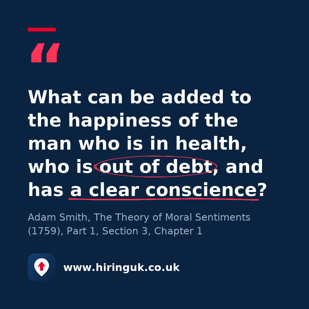 Quote card: What can be added to the happiness of the man who is in health, who is out of debt, and has a clear conscience?