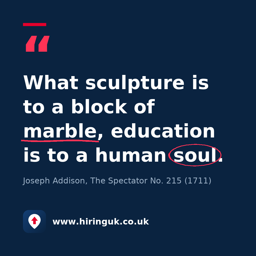 Quote card: What sculpture is to a block of marble, education is to a human soul.