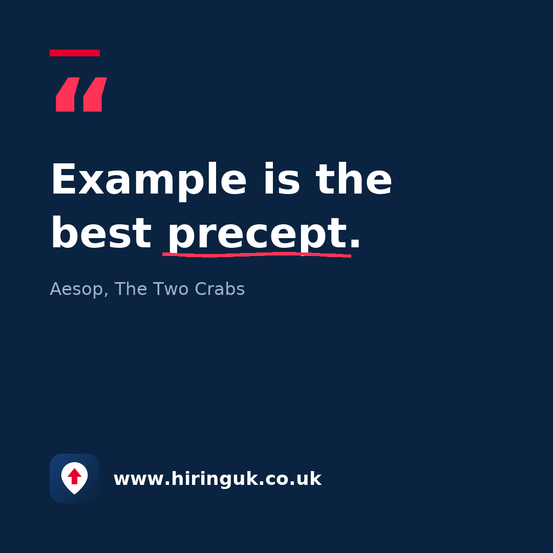 Quote card: Example is the best precept.