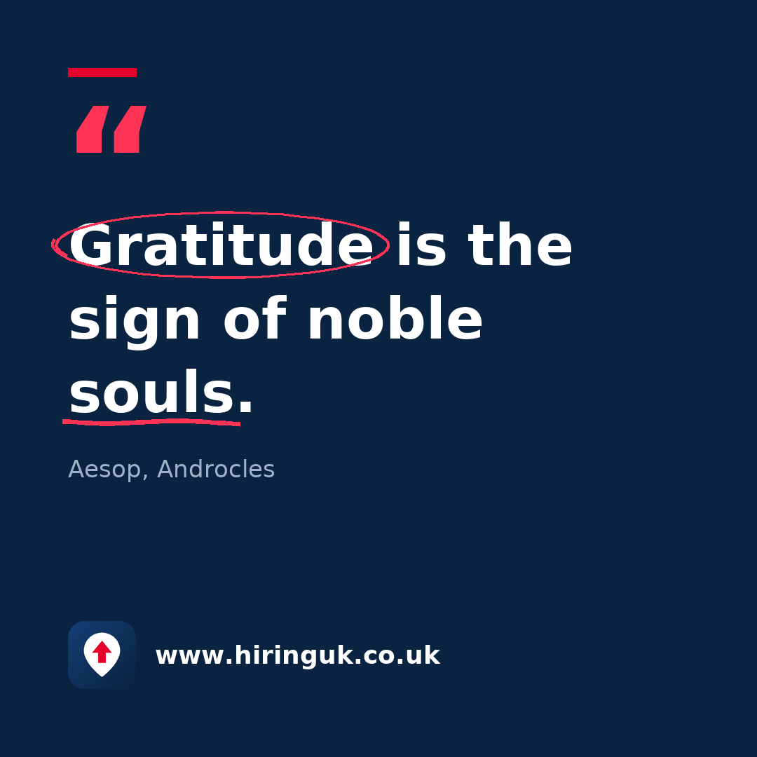 Quote card: Gratitude is the sign of noble souls.