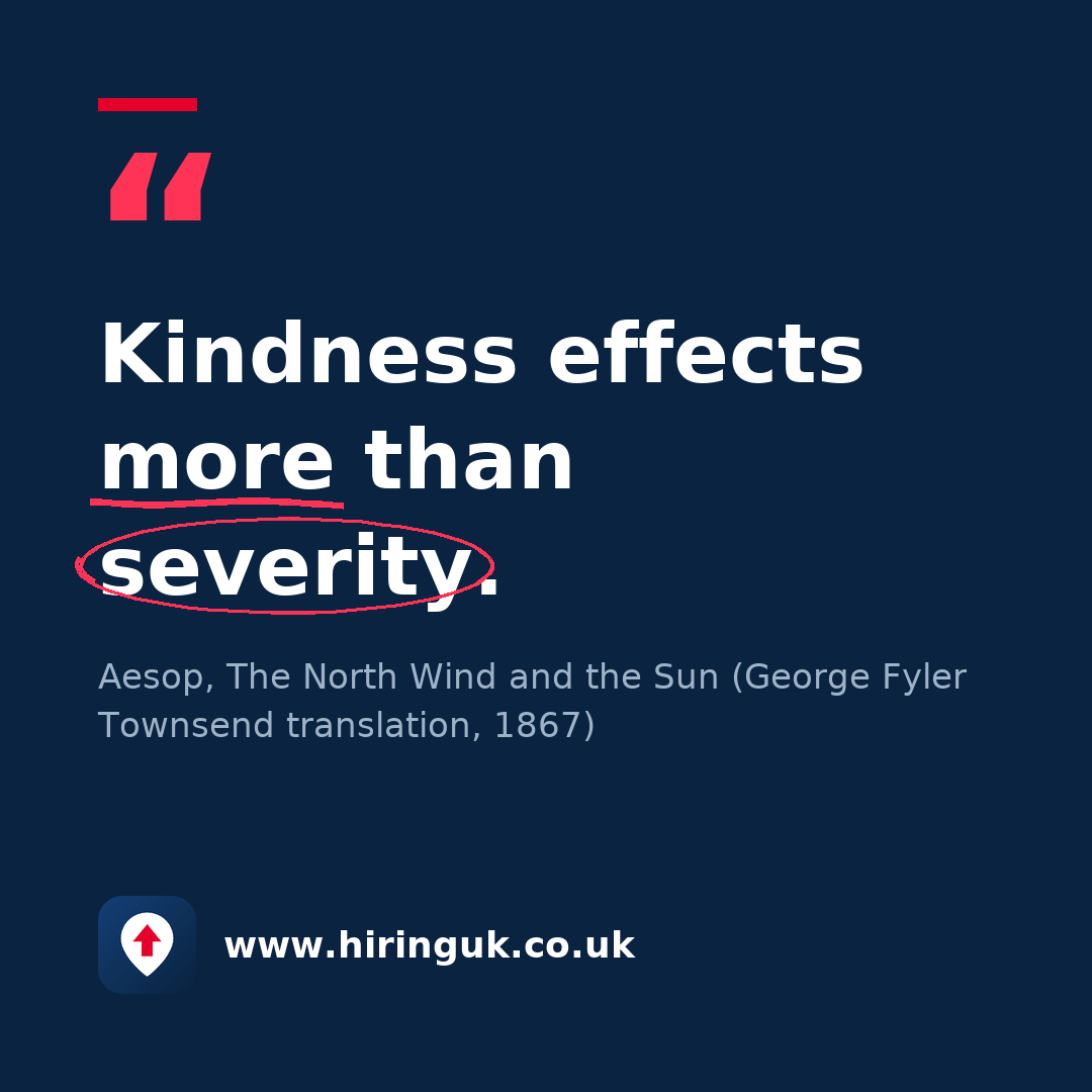 Quote card: Kindness effects more than severity.