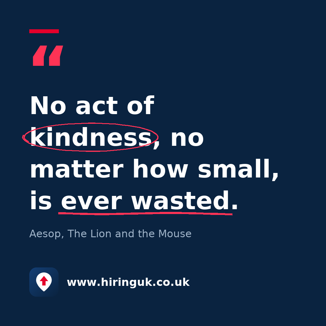 Quote card: No act of kindness, no matter how small, is ever wasted.