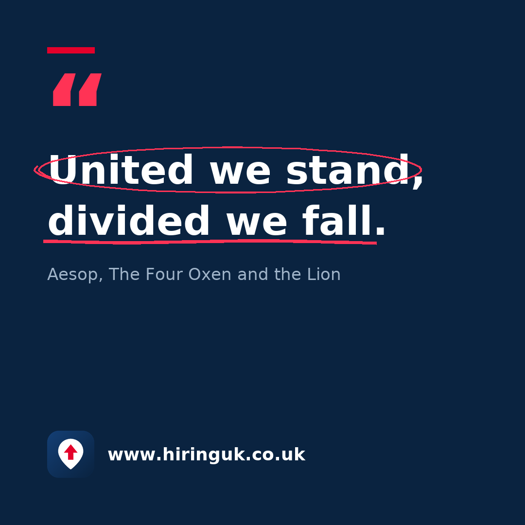 Quote card: United we stand, divided we fall.