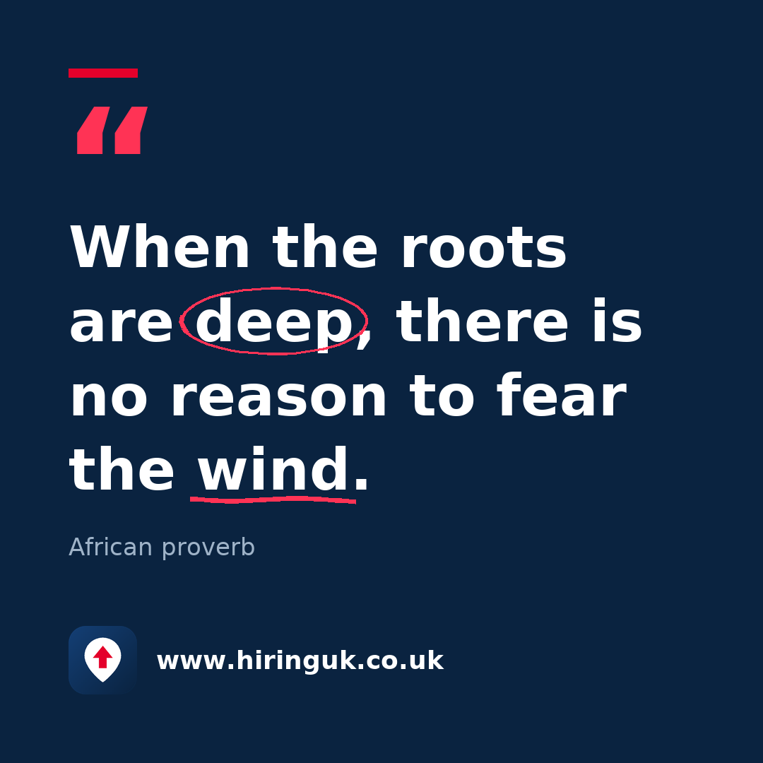 Quote card: When the roots are deep, there is no reason to fear the wind.