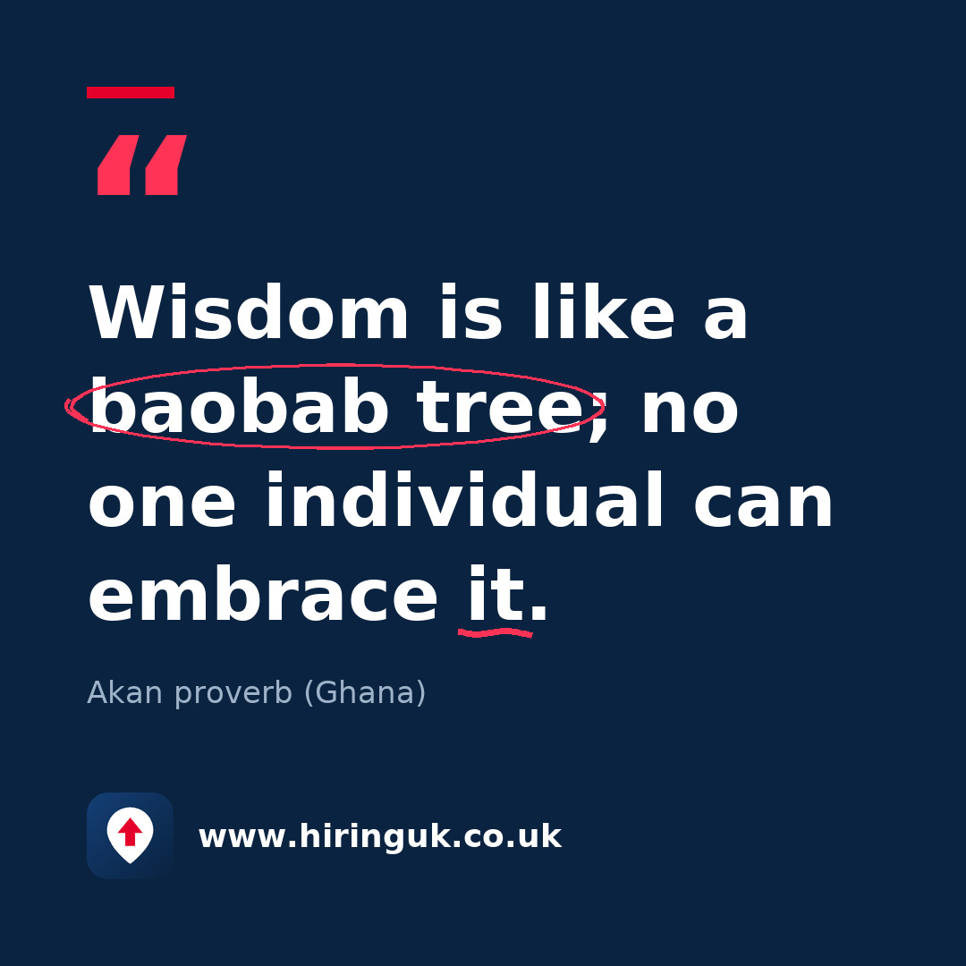 Quote card: Wisdom is like a baobab tree; no one individual can embrace it.