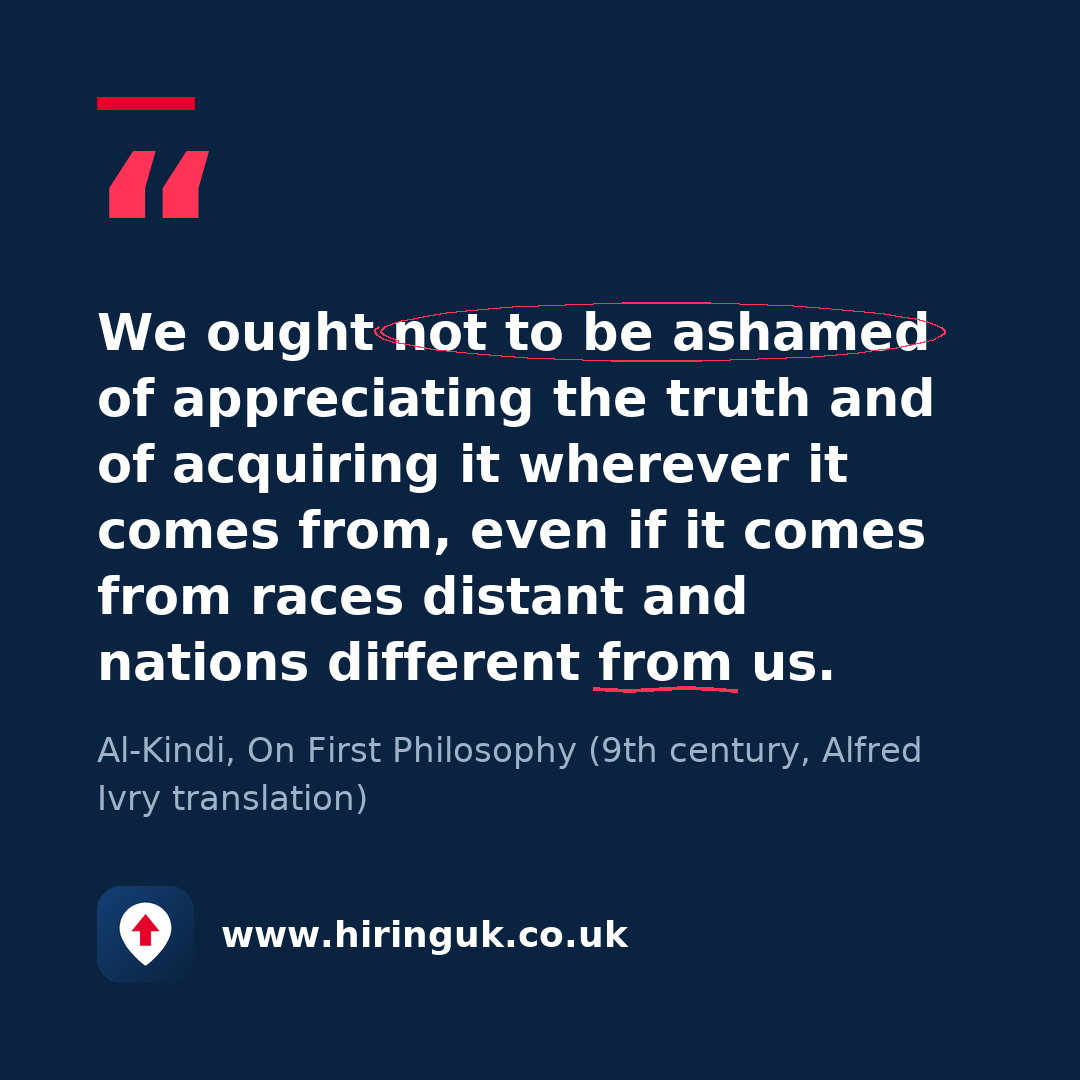 Quote card: We ought not to be ashamed of appreciating the truth and of acquiring it wherever it comes from, even if it comes from races distant and nations different from us.