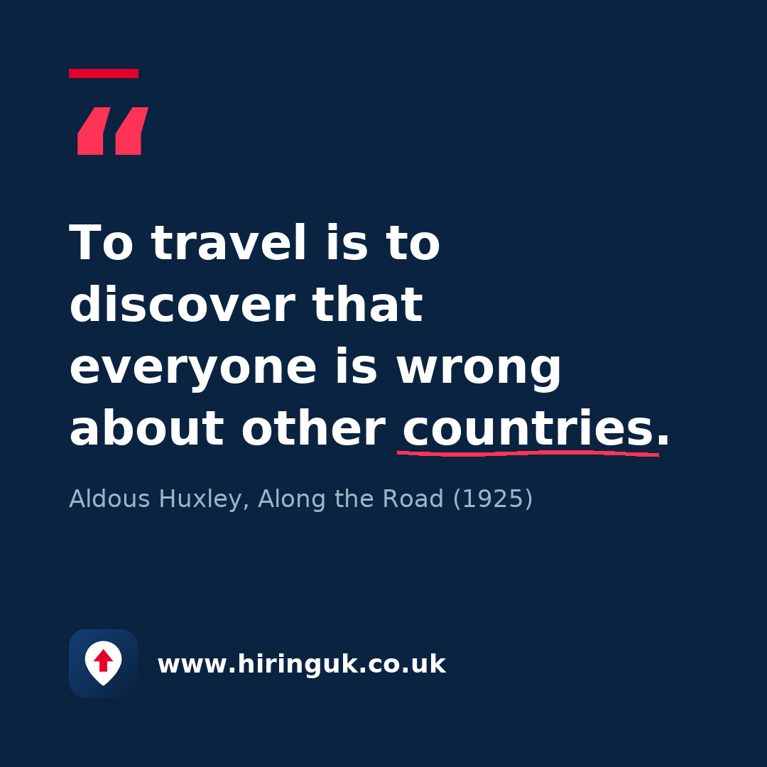 Quote card: To travel is to discover that everyone is wrong about other countries.