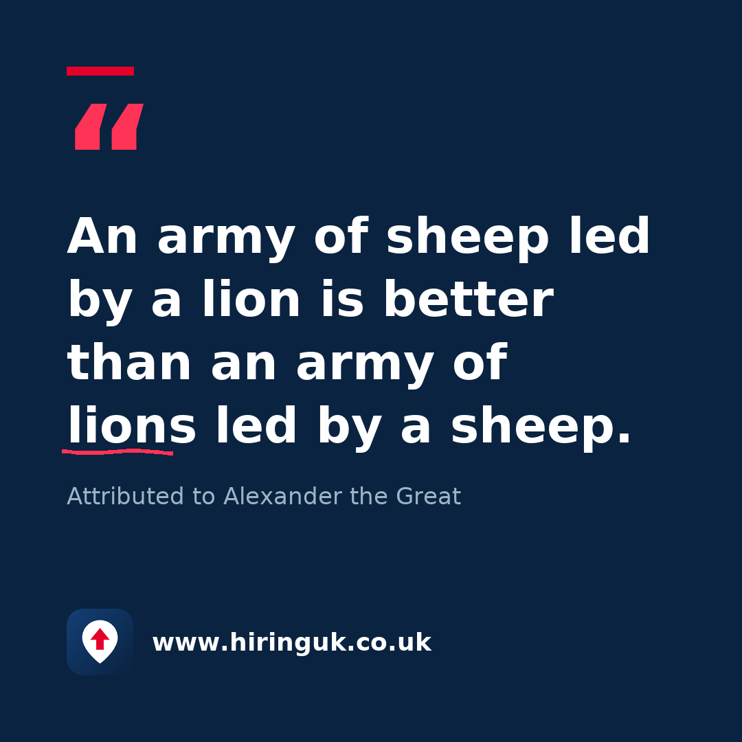 Quote card: An army of sheep led by a lion is better than an army of lions led by a sheep.