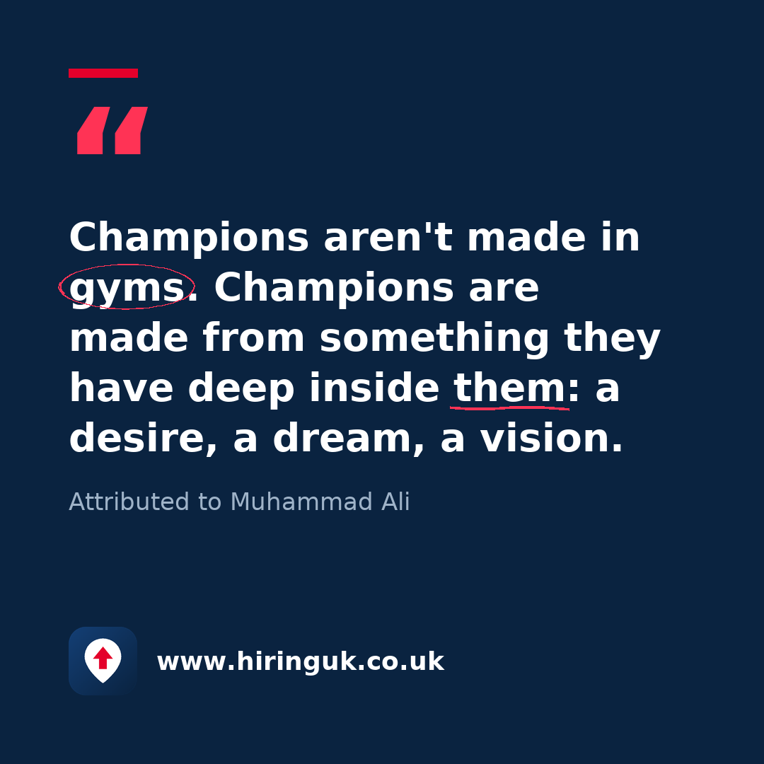 Quote card: Champions aren't made in gyms. Champions are made from something they have deep inside them: a desire, a dream, a vision.