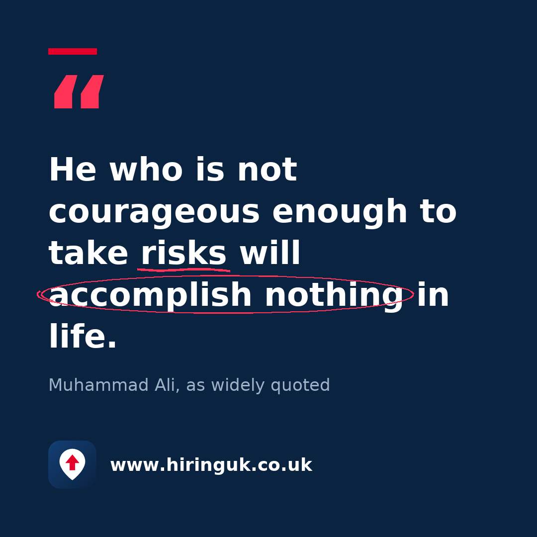 Quote card: He who is not courageous enough to take risks will accomplish nothing in life.
