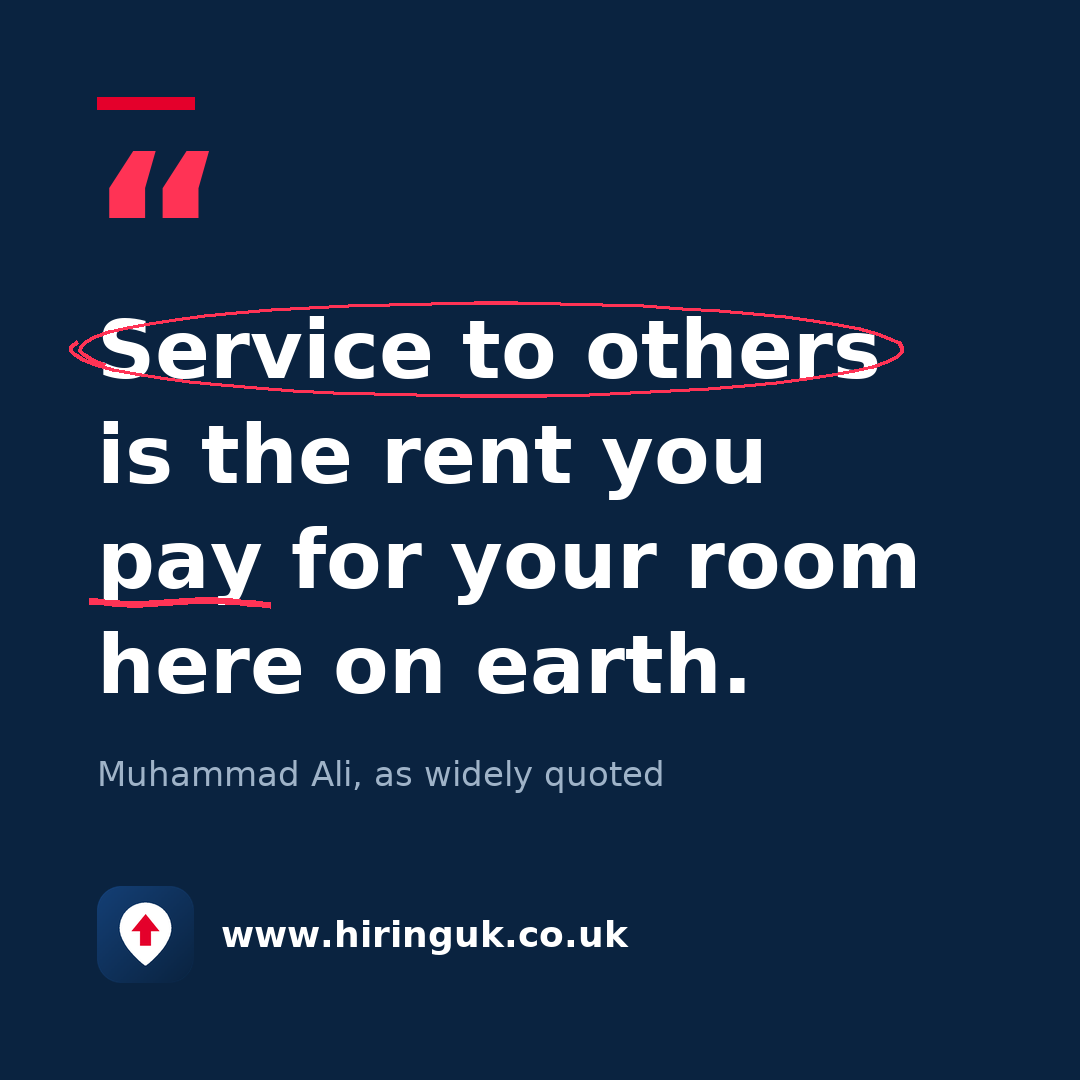 Quote card: Service to others is the rent you pay for your room here on earth.