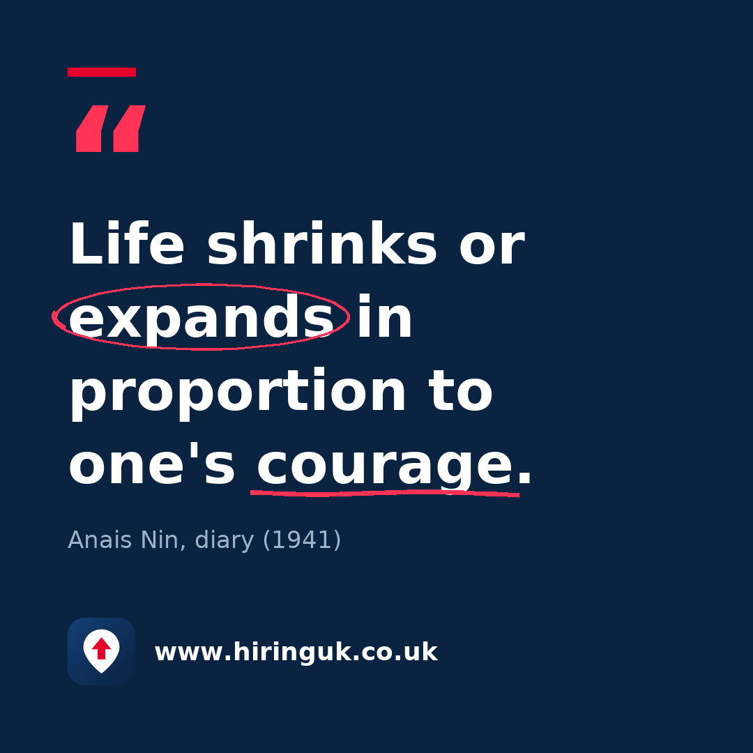 Quote card: Life shrinks or expands in proportion to one's courage.