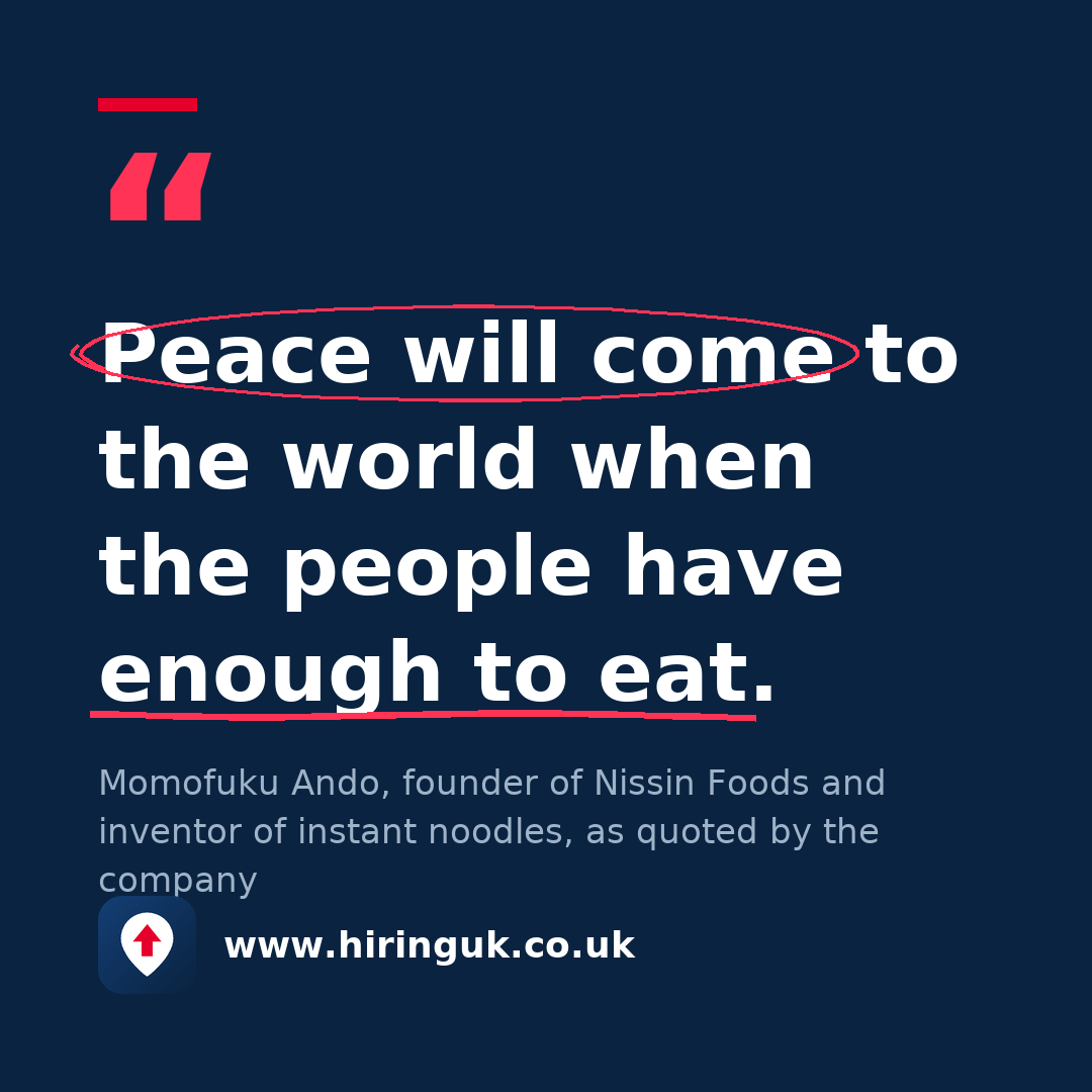 Quote card: Peace will come to the world when the people have enough to eat.