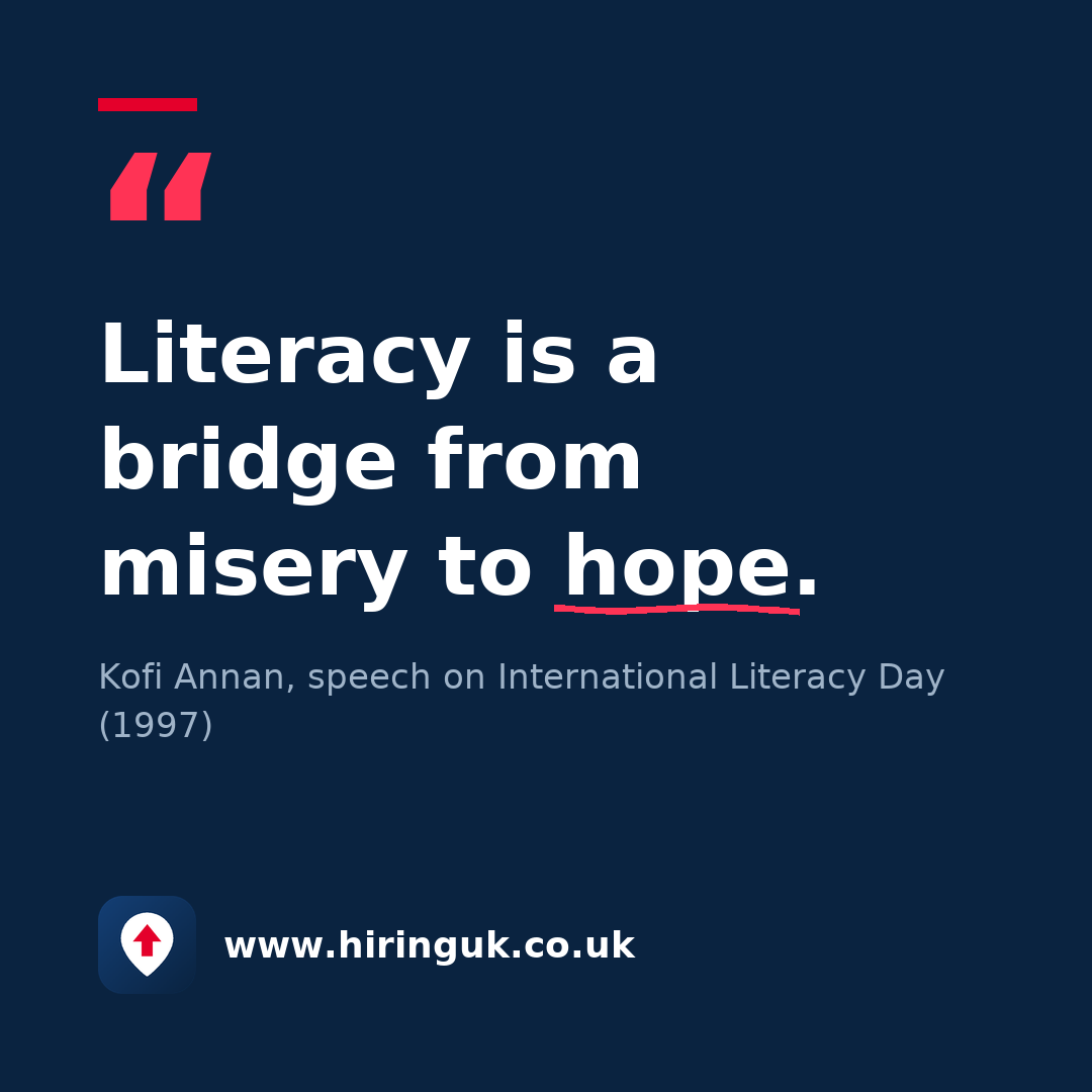 Quote card: Literacy is a bridge from misery to hope.