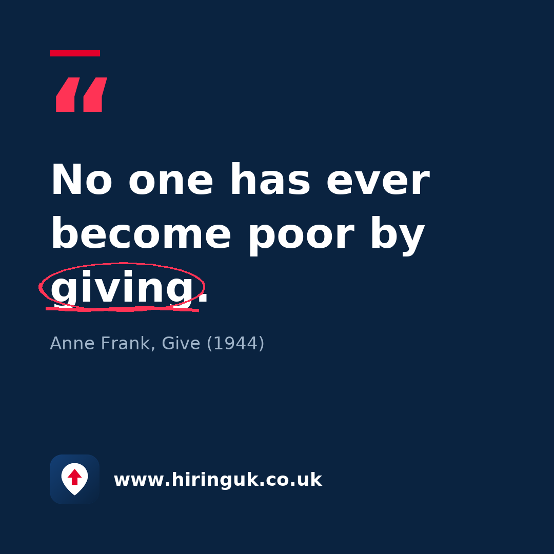 Quote card: No one has ever become poor by giving.