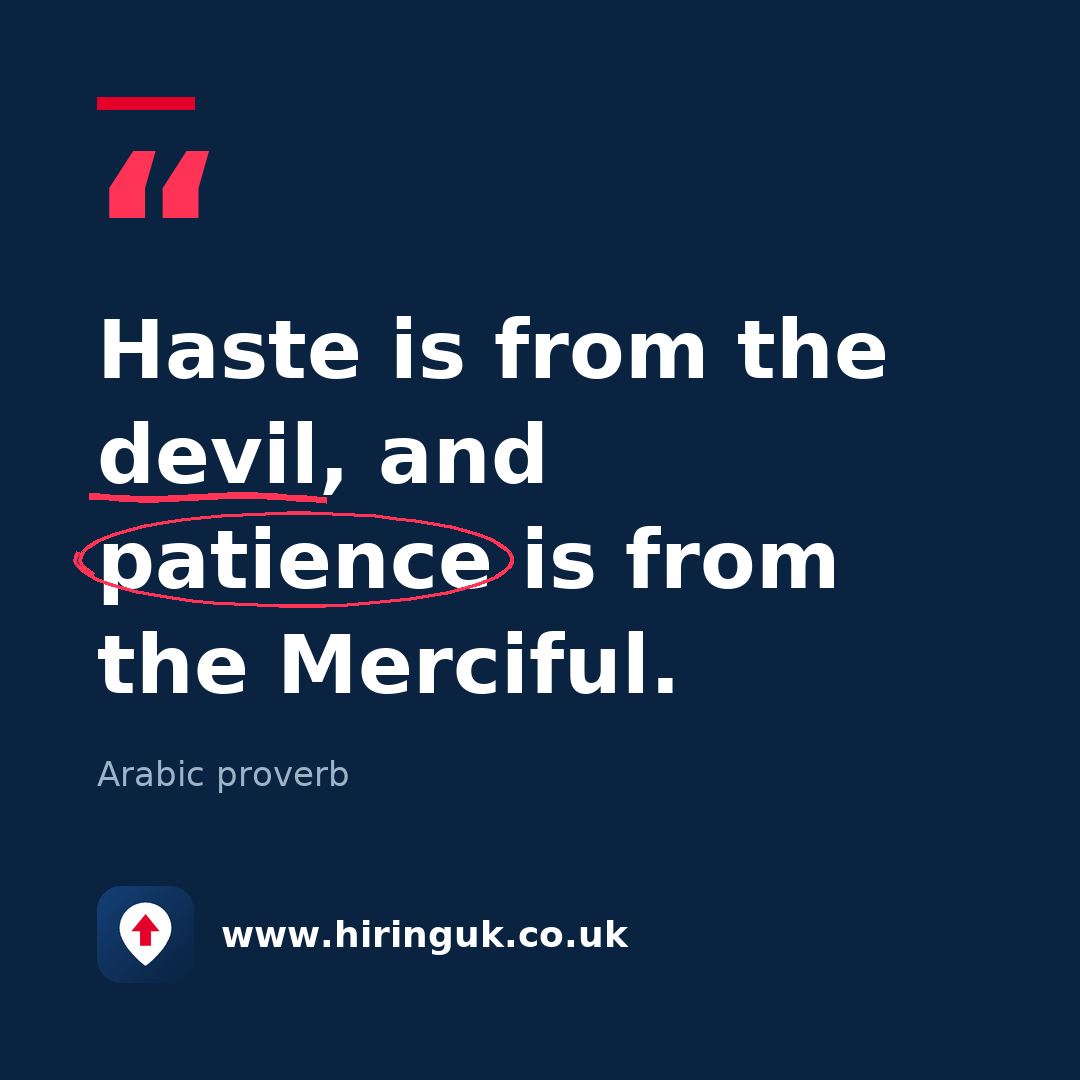 Quote card: Haste is from the devil, and patience is from the Merciful.