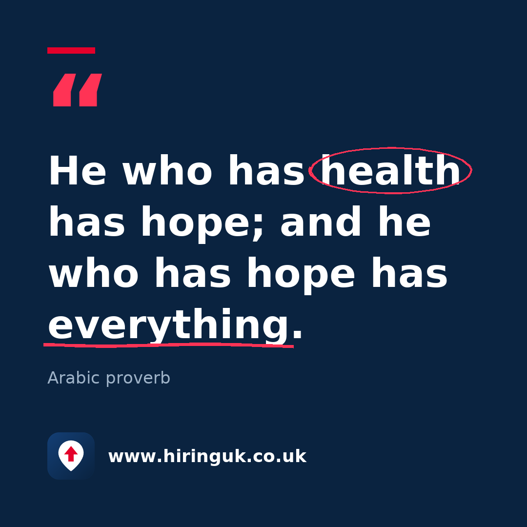 Quote card: He who has health has hope; and he who has hope has everything.