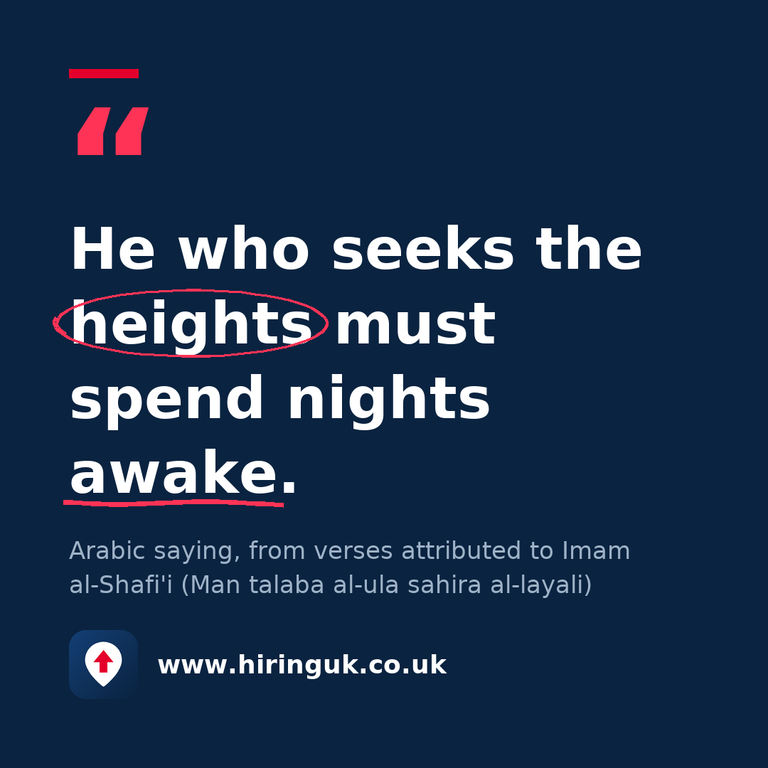 Quote card: He who seeks the heights must spend nights awake.