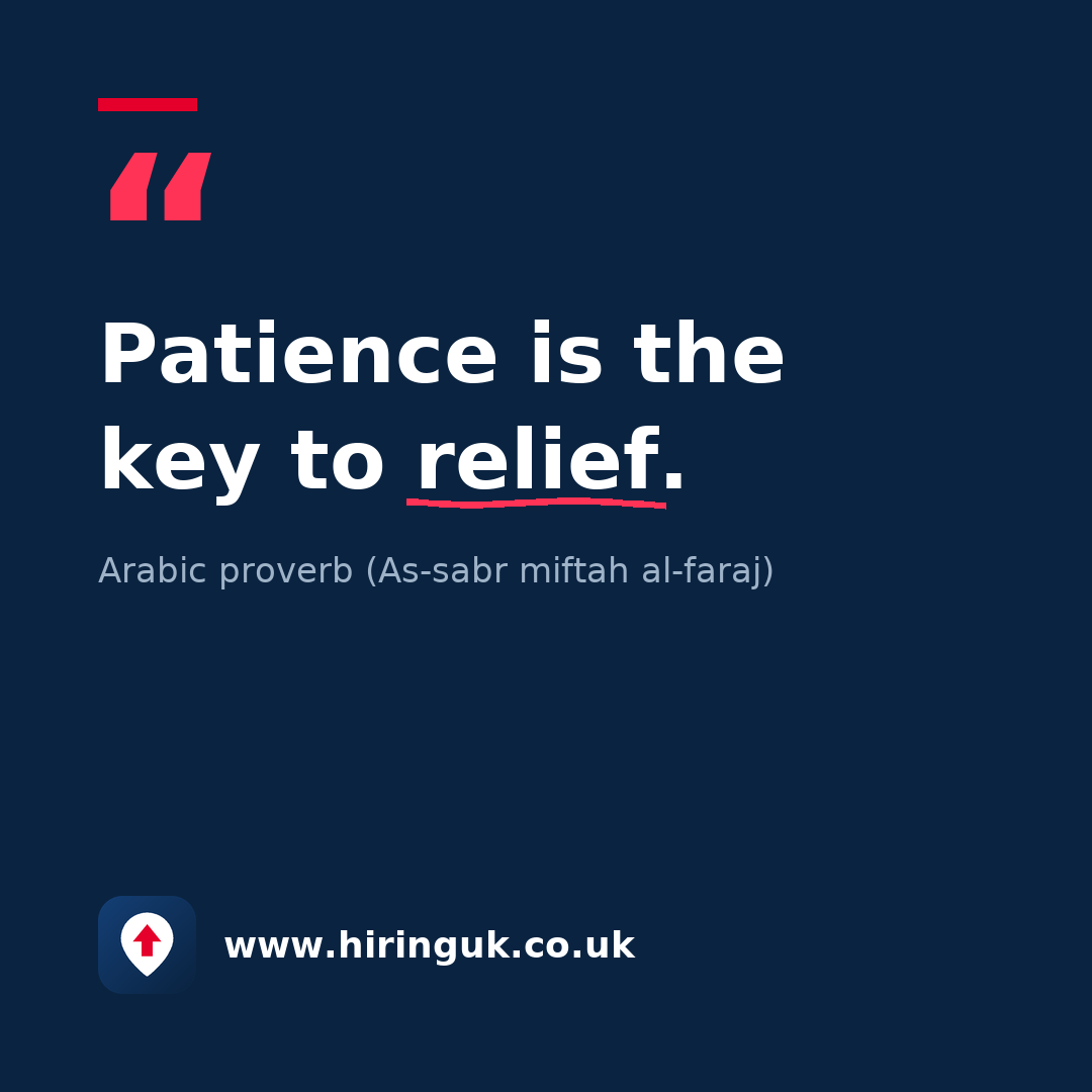Quote card: Patience is the key to relief.
