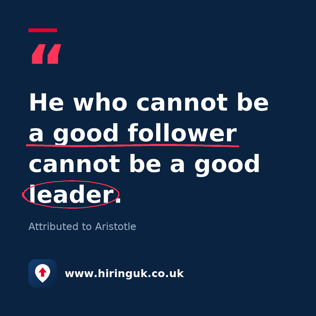 Quote card: He who cannot be a good follower cannot be a good leader.