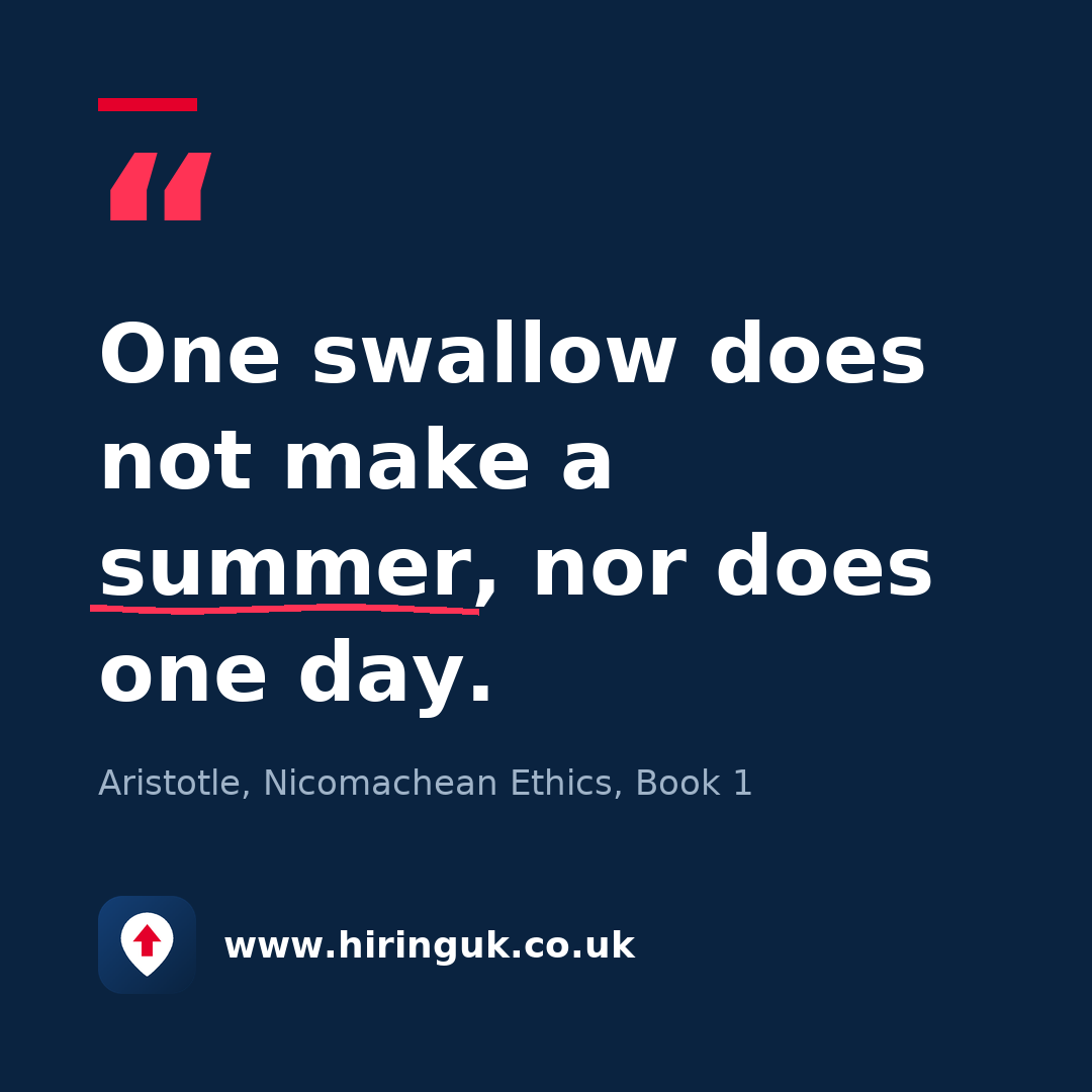 Quote card: One swallow does not make a summer, nor does one day.