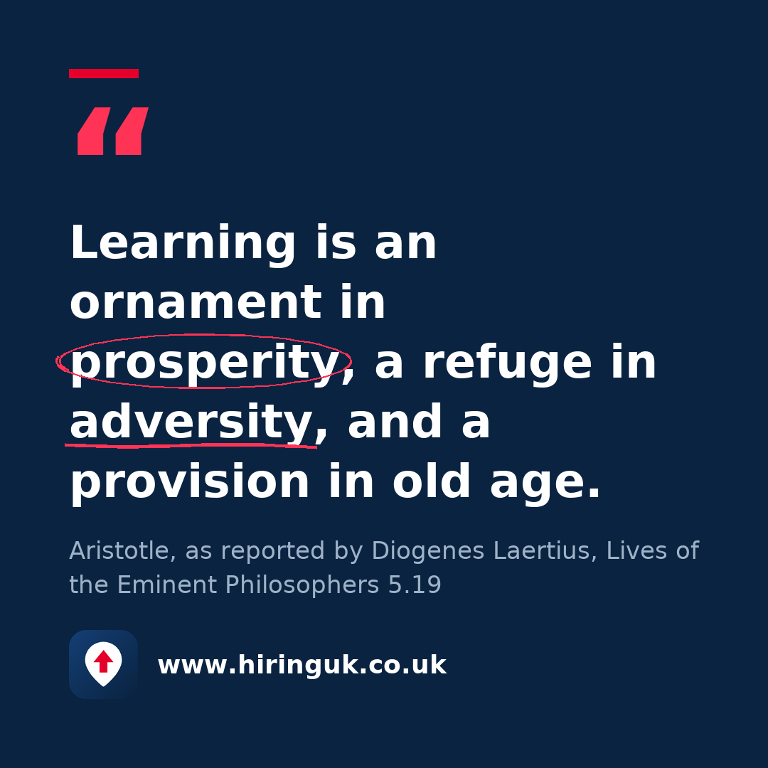 Quote card: Learning is an ornament in prosperity, a refuge in adversity, and a provision in old age.