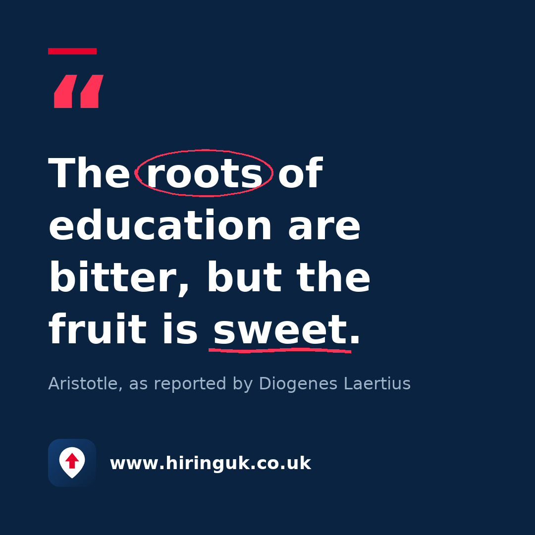 Quote card: The roots of education are bitter, but the fruit is sweet.