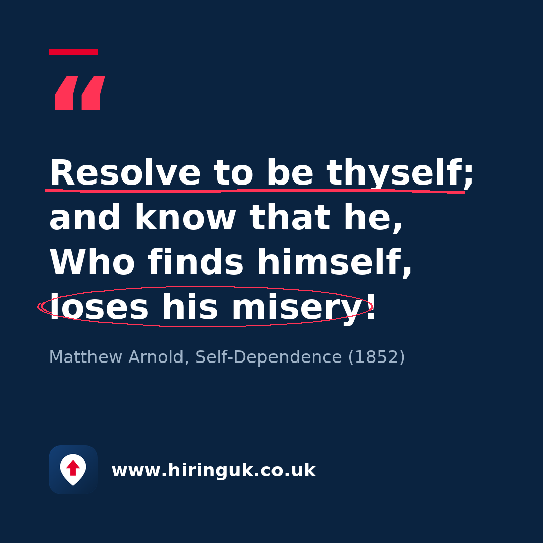 Quote card: Resolve to be thyself; and know that he, Who finds himself, loses his misery!