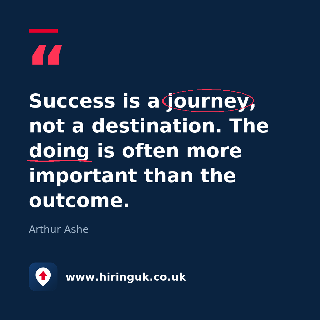 Quote card: Success is a journey, not a destination. The doing is often more important than the outcome.