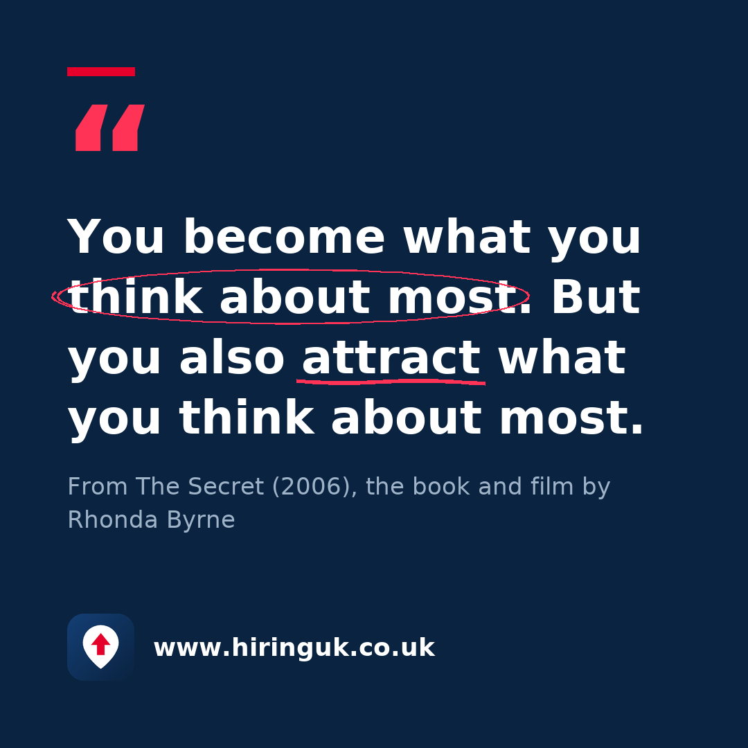 Quote card: You become what you think about most. But you also attract what you think about most.