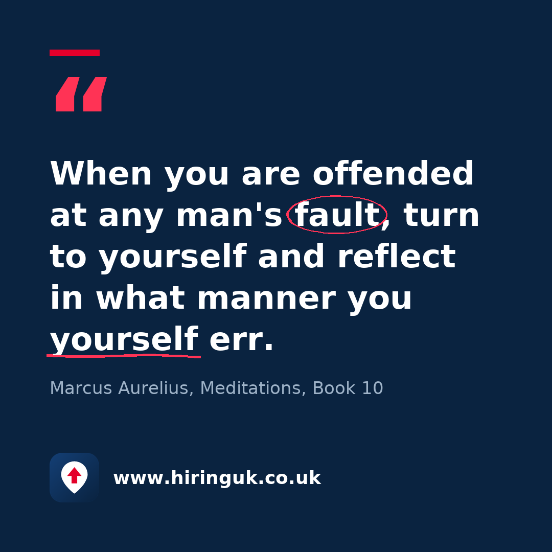 Quote card: When you are offended at any man's fault, turn to yourself and reflect in what manner you yourself err.