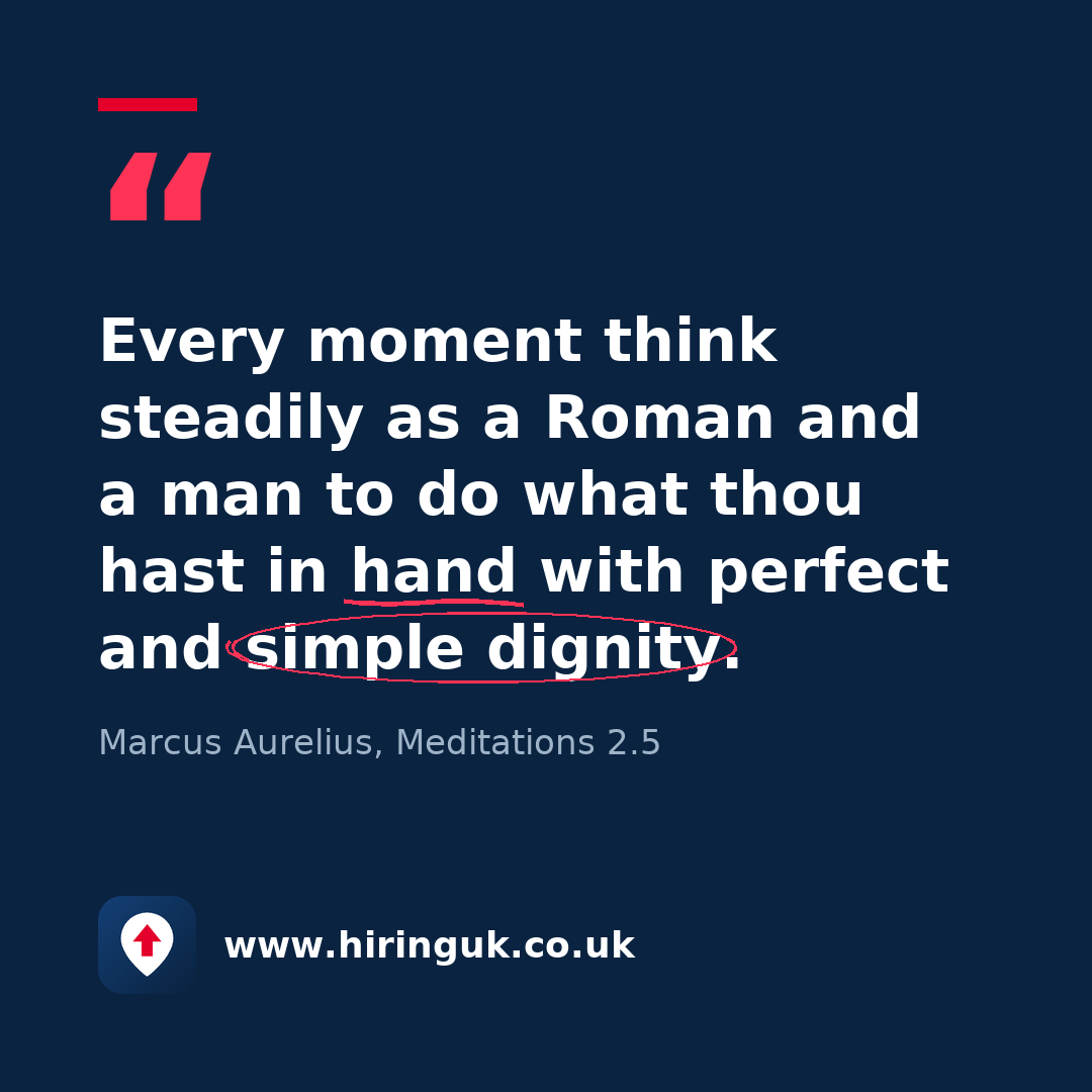 Quote card: Every moment think steadily as a Roman and a man to do what thou hast in hand with perfect and simple dignity.