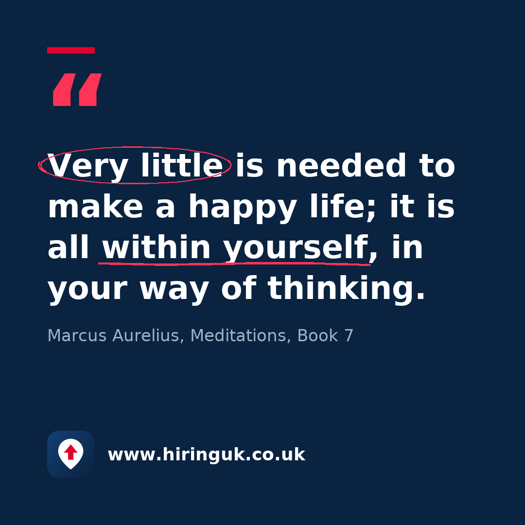 Quote card: Very little is needed to make a happy life; it is all within yourself, in your way of thinking.