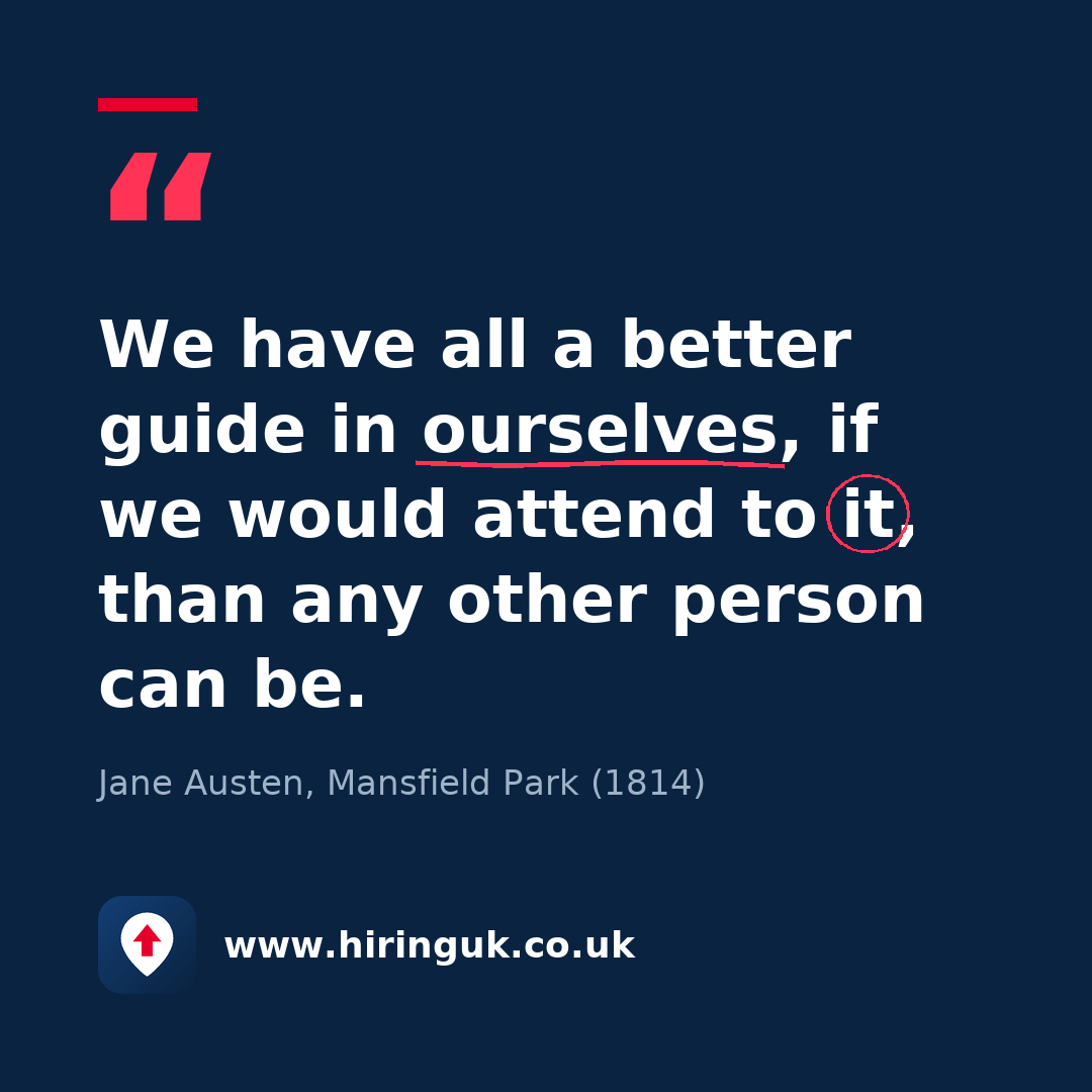 Quote card: We have all a better guide in ourselves, if we would attend to it, than any other person can be.