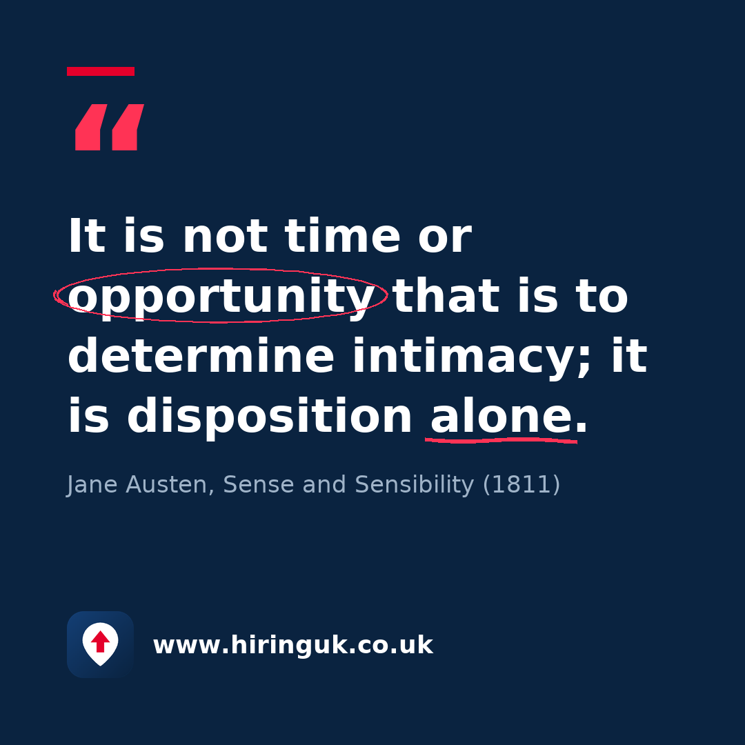 Quote card: It is not time or opportunity that is to determine intimacy; it is disposition alone.