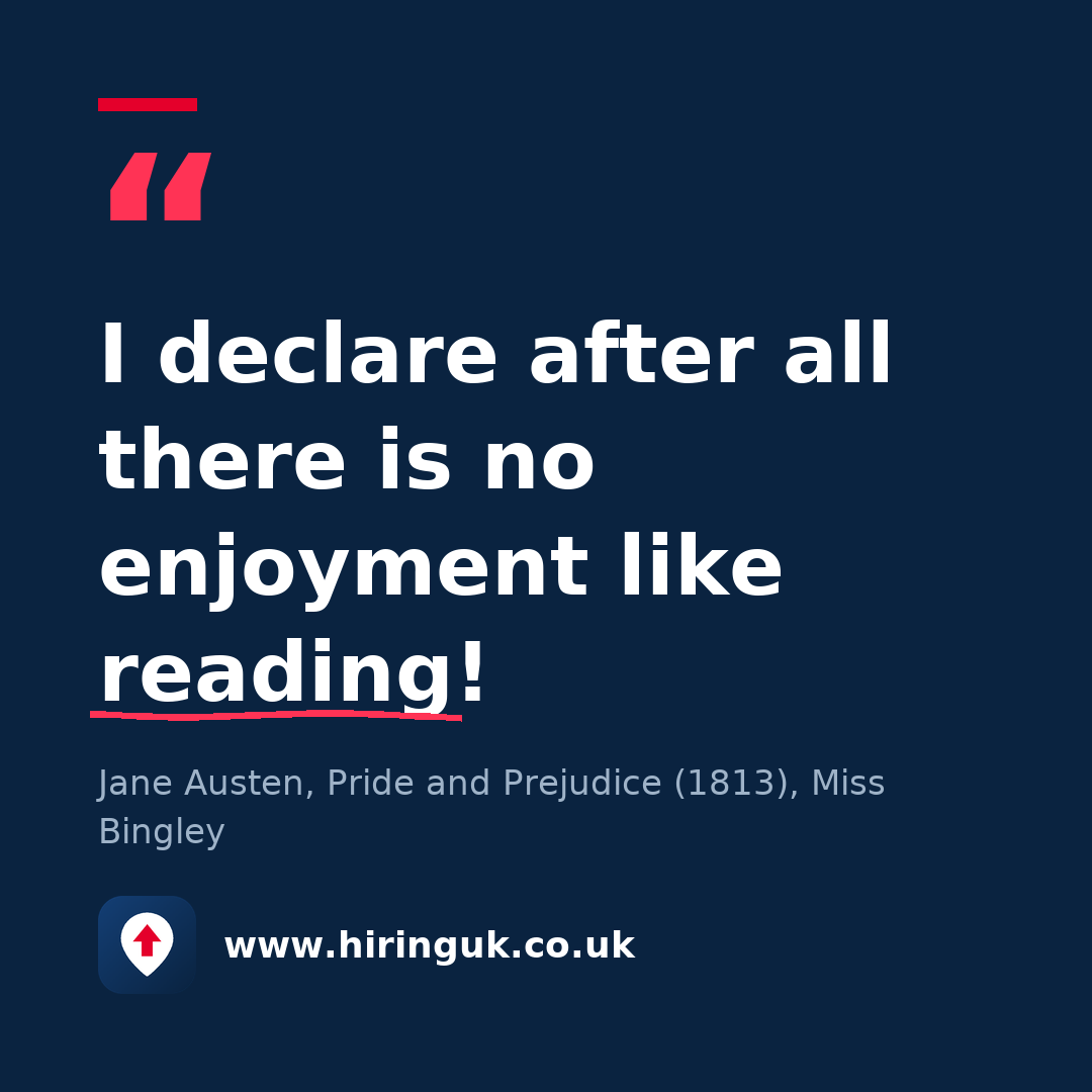 Quote card: I declare after all there is no enjoyment like reading!