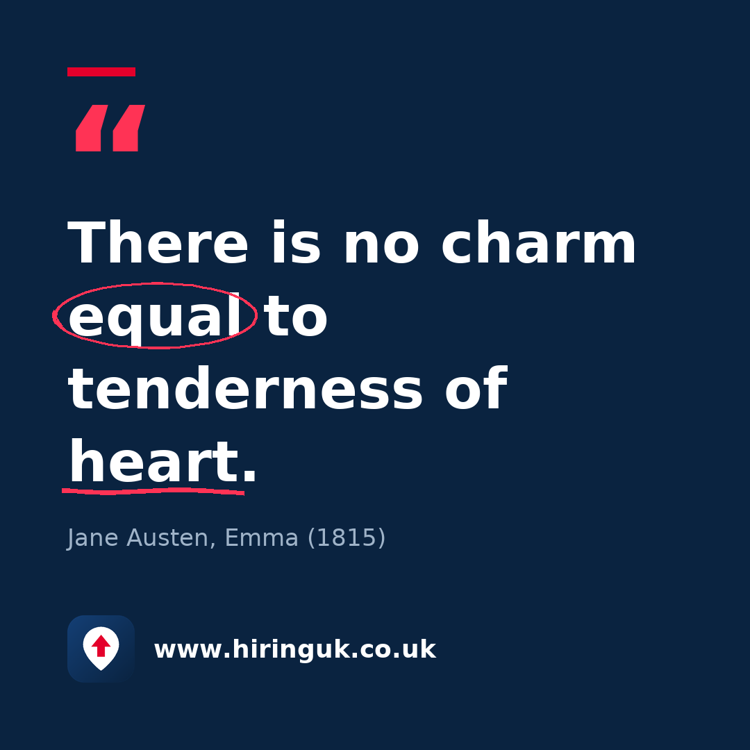Quote card: There is no charm equal to tenderness of heart.