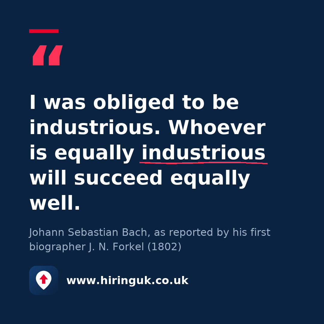 Quote card: I was obliged to be industrious. Whoever is equally industrious will succeed equally well.