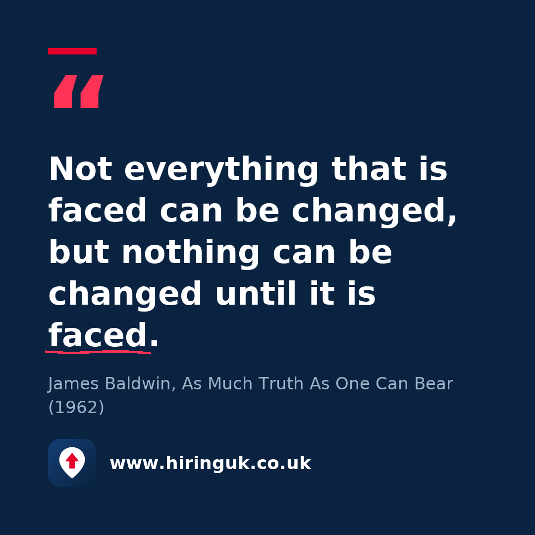 Quote card: Not everything that is faced can be changed, but nothing can be changed until it is faced.