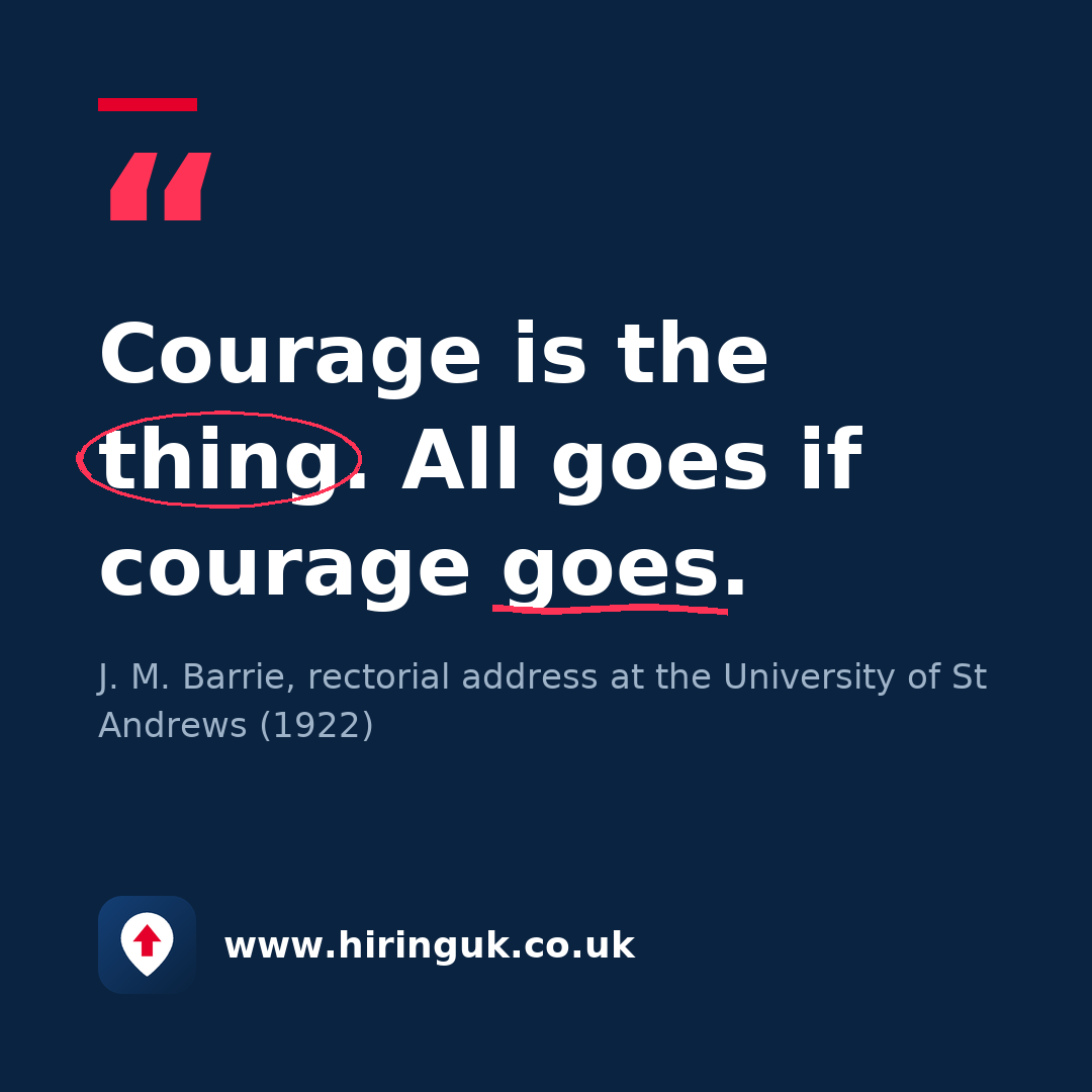 Quote card: Courage is the thing. All goes if courage goes.