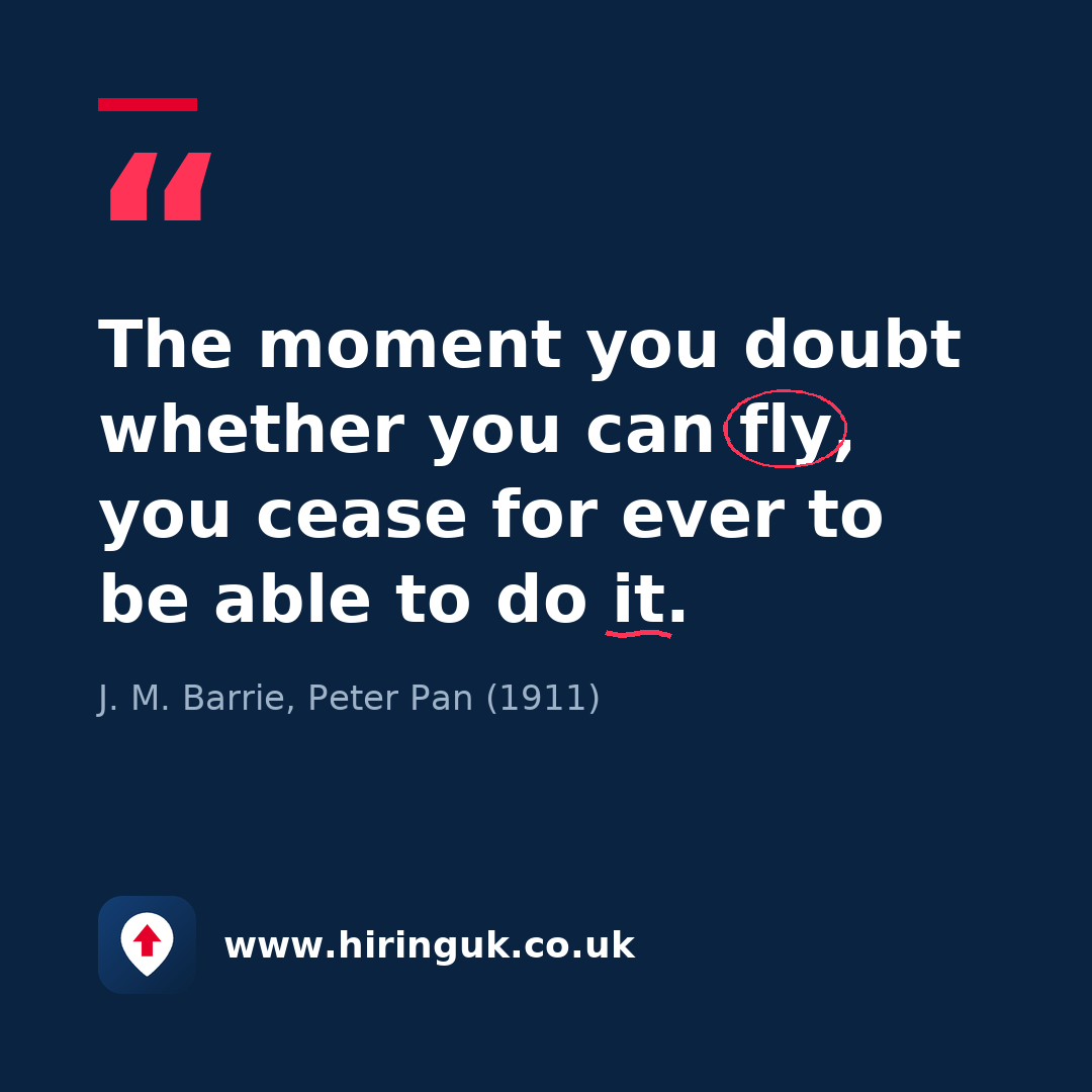 Quote card: The moment you doubt whether you can fly, you cease for ever to be able to do it.