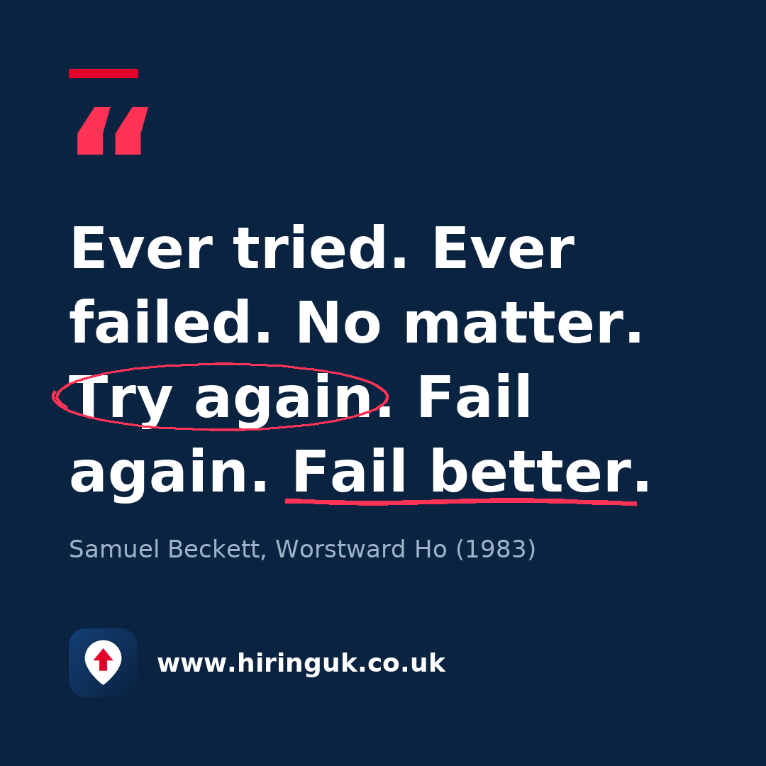 Quote card: Ever tried. Ever failed. No matter. Try again. Fail again. Fail better.