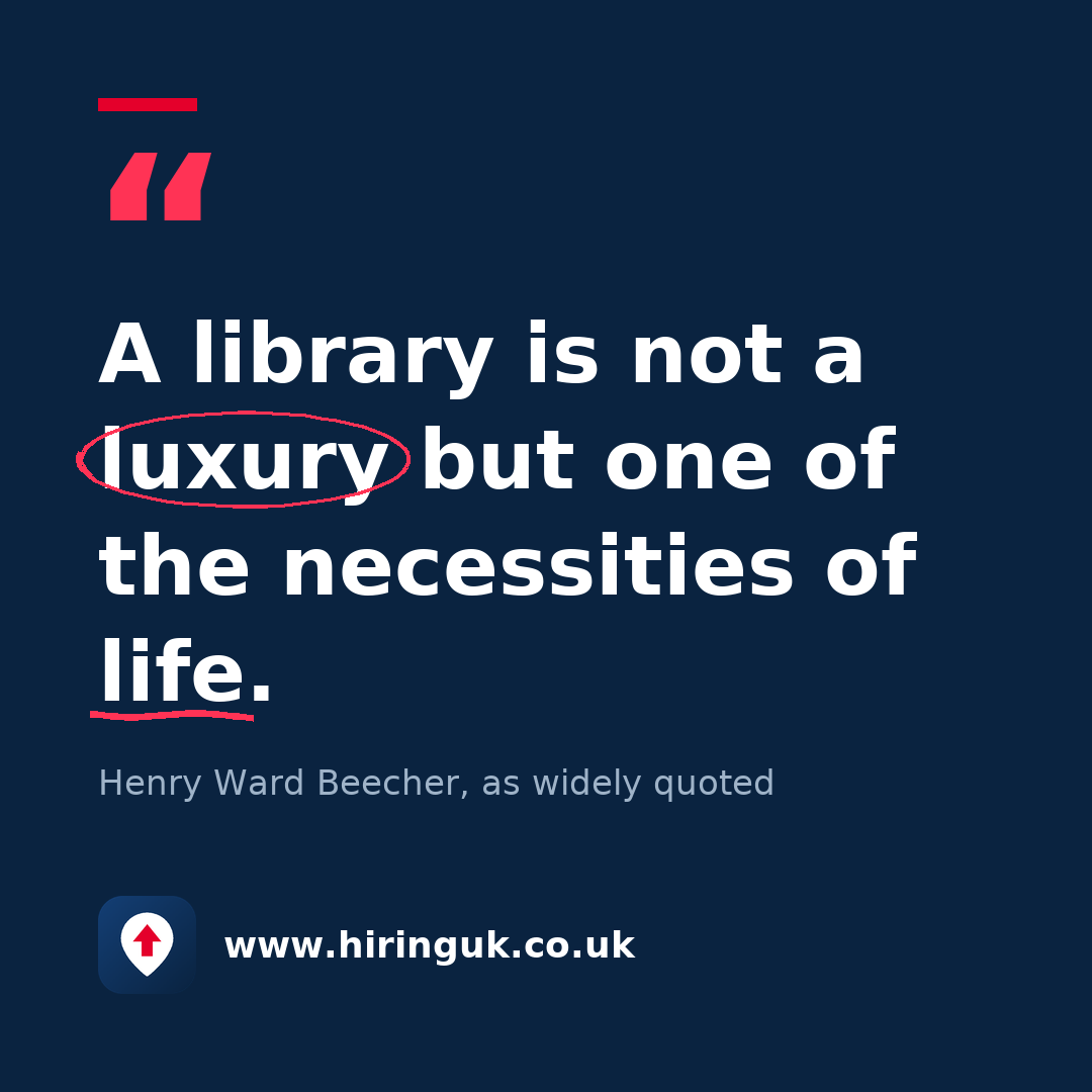Quote card: A library is not a luxury but one of the necessities of life.