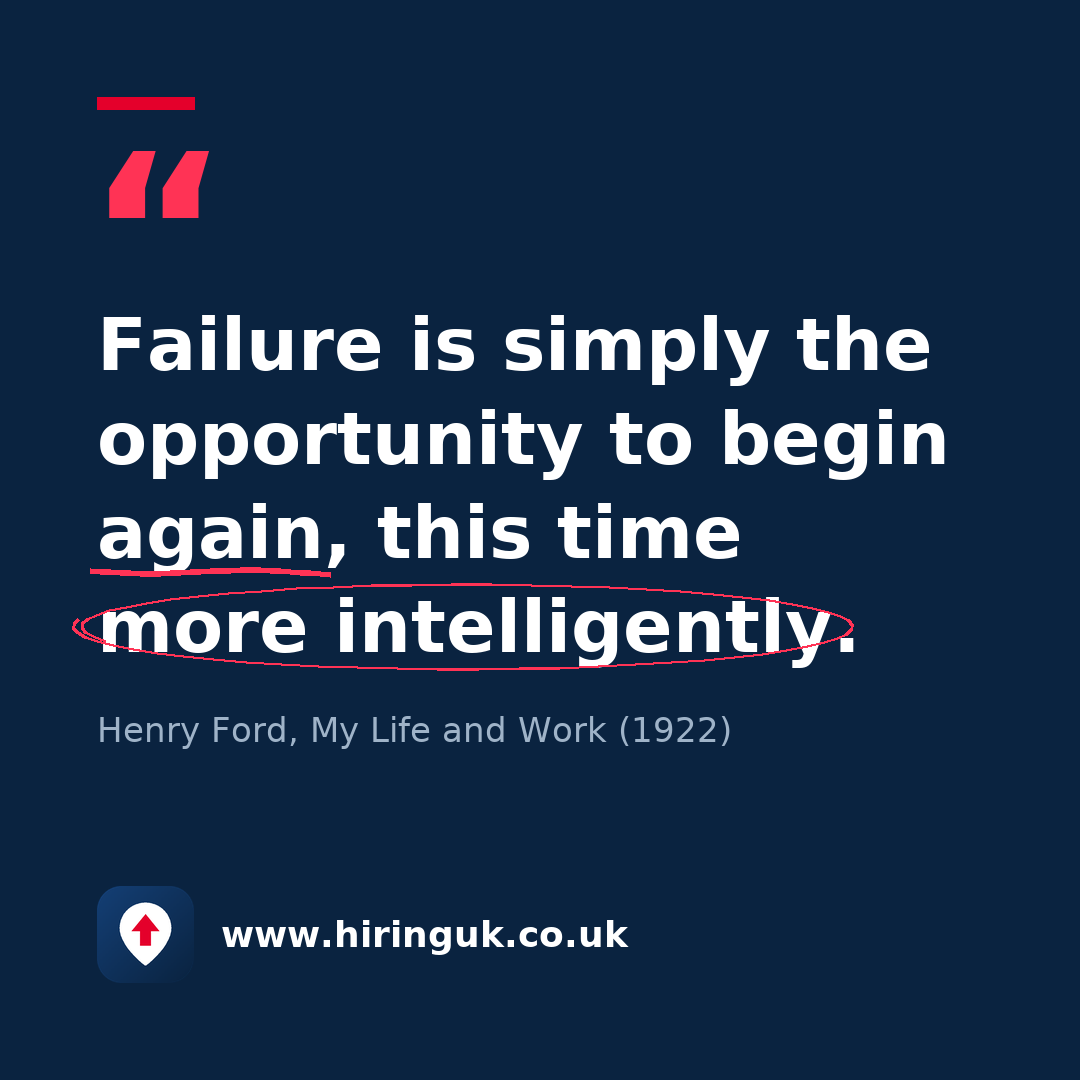 Quote card: Failure is simply the opportunity to begin again, this time more intelligently.