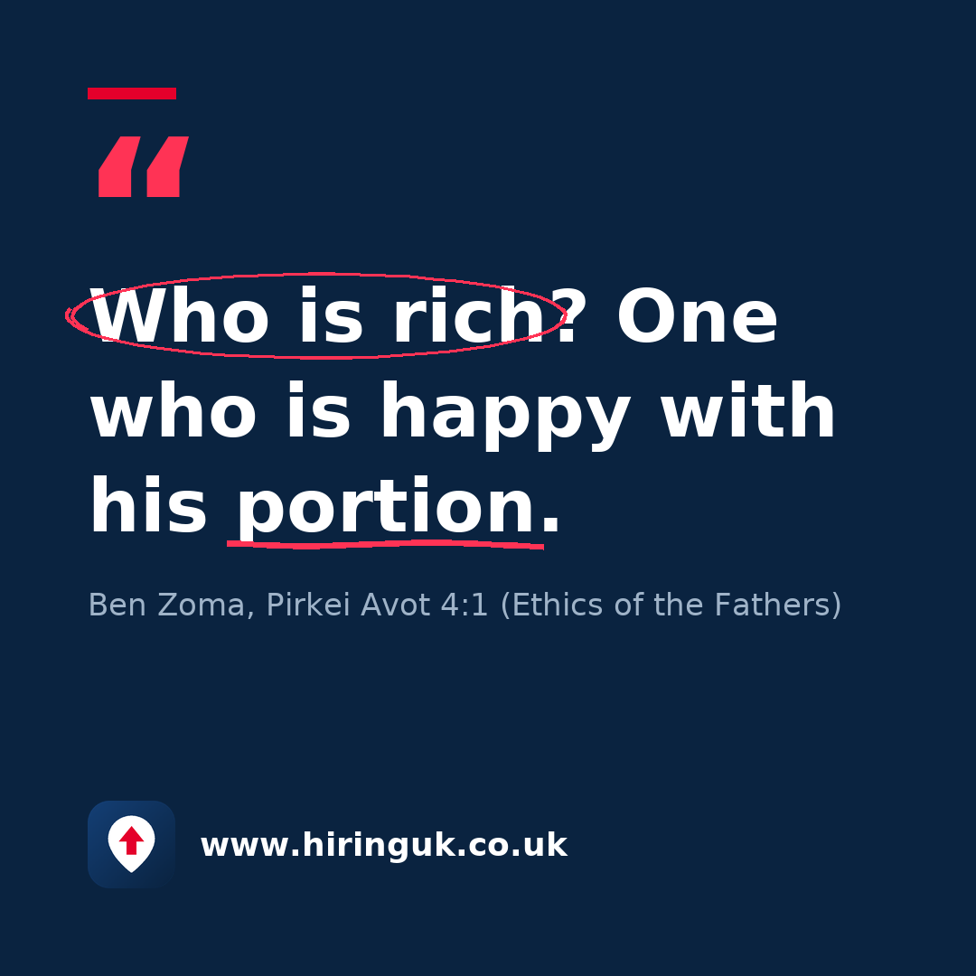 Quote card: Who is rich? One who is happy with his portion.