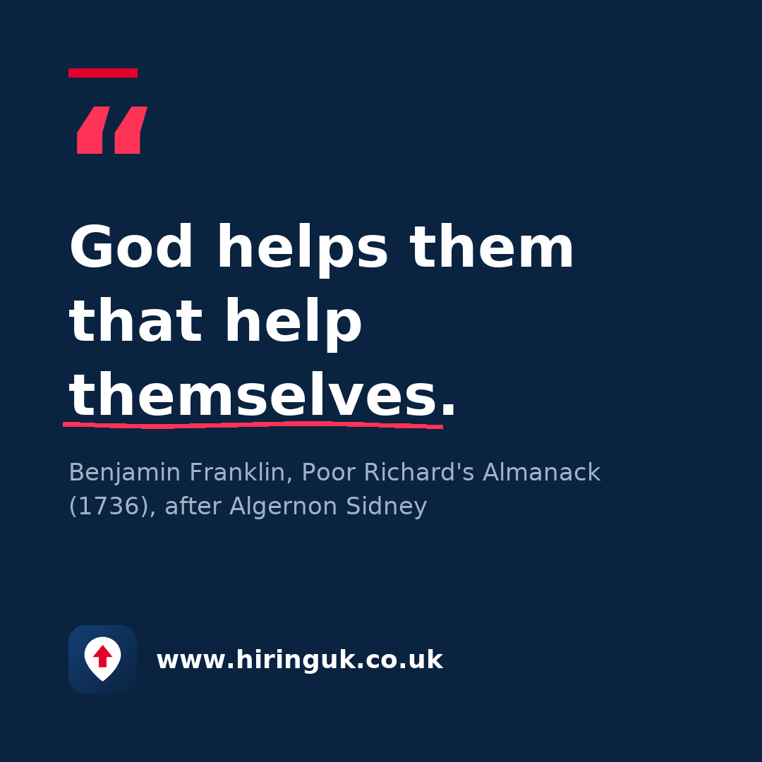 Quote card: God helps them that help themselves.